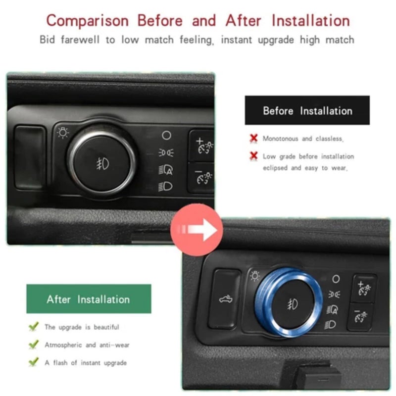 AuTK for Ford F150 2021 2022 2023 Knob Air Conditioner Switch & Trailer & 4WD & VOL & Headlight Button Ring Trim, Blue Aluminum, 7pcs - Image 5